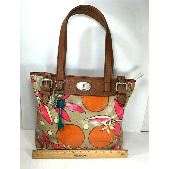 Fossil Multicolor Coated Canvas Orange Fruit Tote Shoulder Bag - Picture 5 of 12